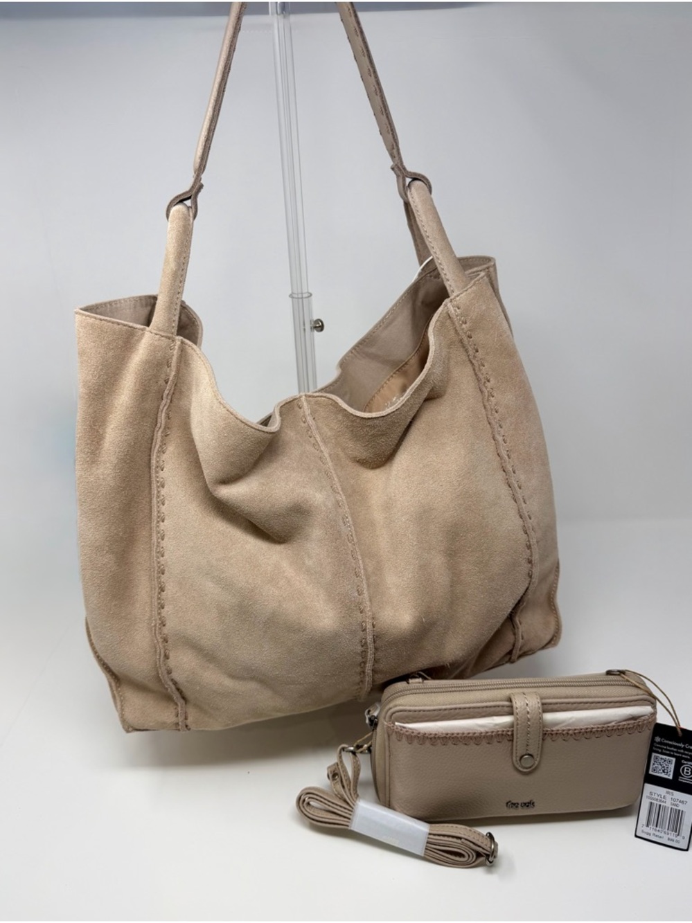 The SAK Suede Feliz Tote Bag with Matching Leather Crossbody Wallet - NWT